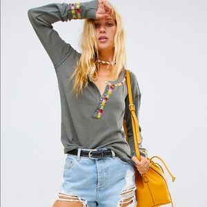 Free People Rainbow trim thermal henley top Size L